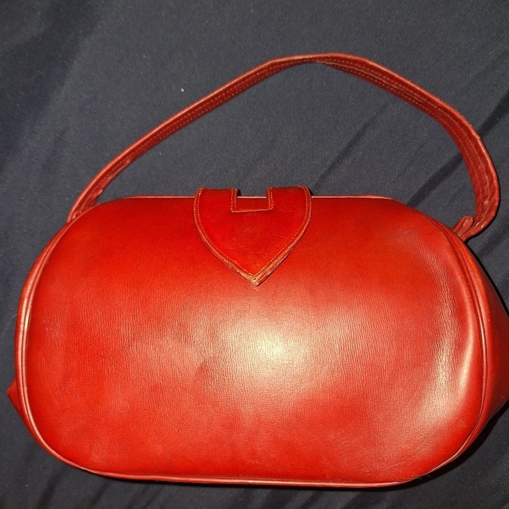 Vintage Red Leather Handbag Snap Closure Medium - Picture 1 of 8